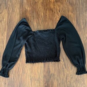 Altar'd State Black Smocked Long-Sleeve Crop Top
